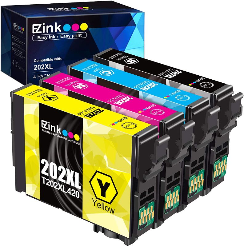 Photo 1 of E-Z Ink (TM) Remanufactured Ink Cartridge Replacement for Epson 202 XL 202XL T202XL for Expression Home XP-5100 Workforce WF-2860 Printer New Upgraded Chips(1 Black, 1 Cyan, 1 Magenta, 1 Yellow)
