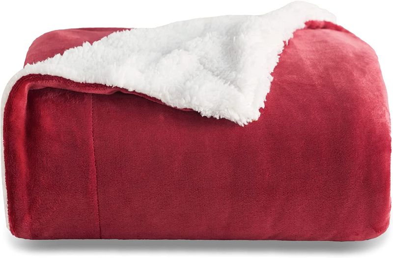 Photo 1 of Bedsure Sherpa Fleece Throw Blanket for Couch - Red Burgundy Maroon Wine Thick Fuzzy Warm Soft Blankets and Throws for Sofa, 50x60 Inches
