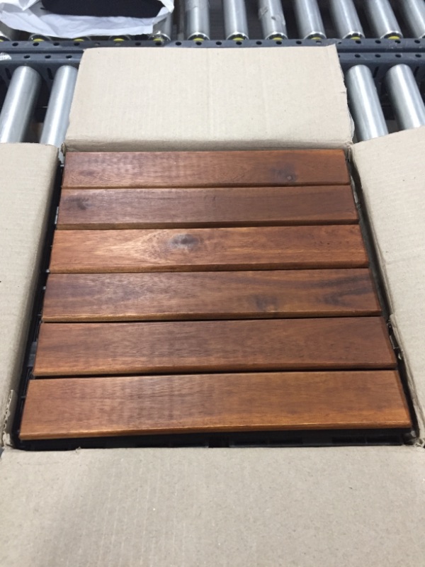 Photo 2 of Acacia Hardwood Interlocking Deck Tiles - Walnut Straight - 12"×12" 9pcs 