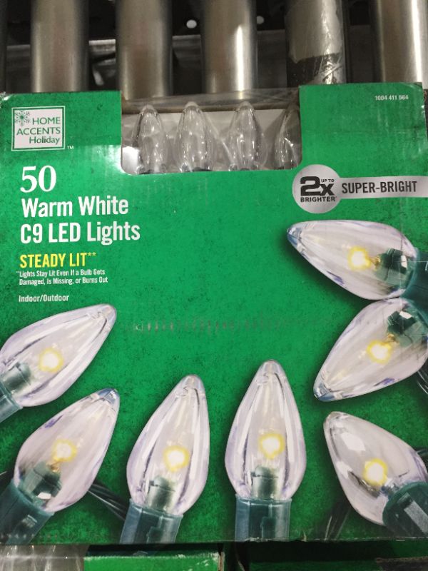 Photo 1 of [3 Pack] Home Accents Holiday 32.66 Ft. 50-Light LED C9 Warm White Super Bright String Light
