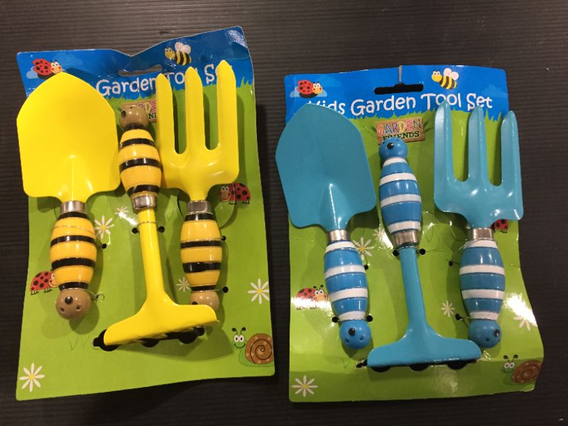 Photo 2 of Kids Gardening Tool Sets Strip Bee Handle Pack of 2 Sets (Blue+ Yellow) 