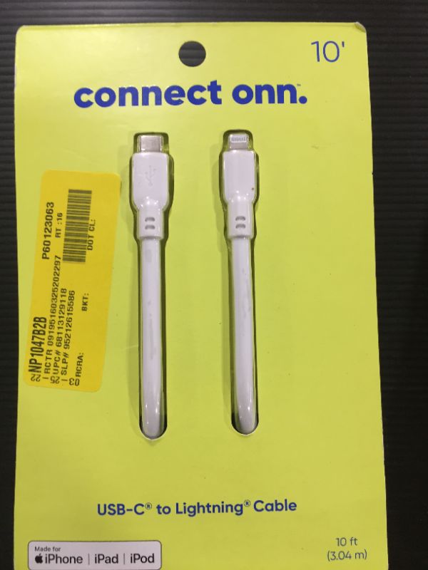 Photo 2 of Onn. 10' Lightning to USB-C Cable, White
