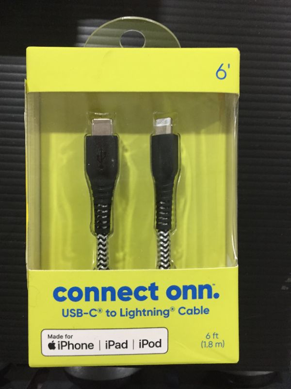 Photo 2 of Onn. 6' Braided USB-C to Lightning Cable, Black
