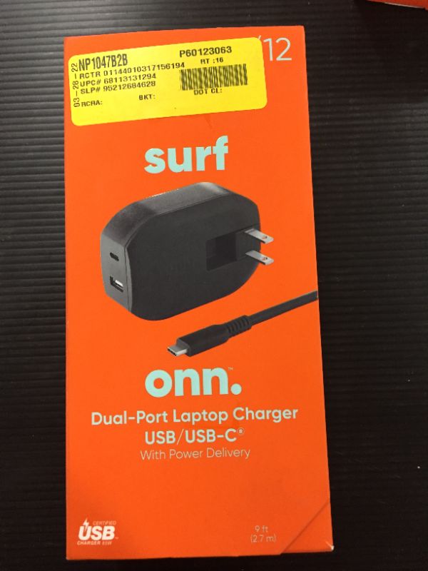 Photo 1 of Onn. Dual-Port Laptop Charger USB/USB-C with Power Delivery
