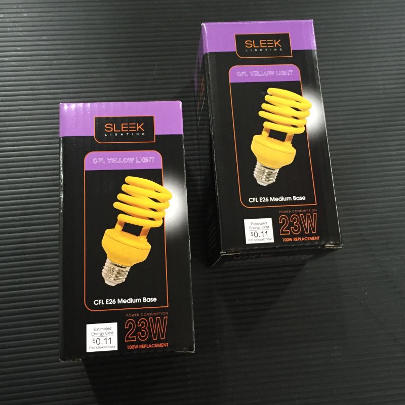 Photo 2 of SleekLighting 23 Watt T2 Yellow Bug Light Spiral CFL Light Bulb, 120V, E26 Medium Base-Energy Saver (Pack of 2)