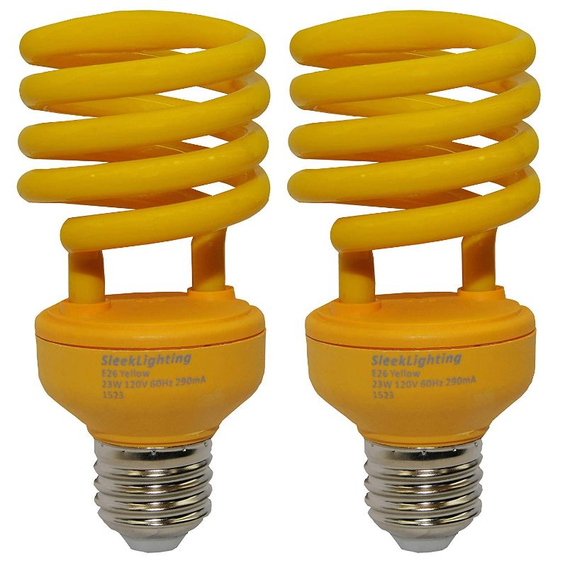 Photo 1 of SleekLighting 23 Watt T2 Yellow Bug Light Spiral CFL Light Bulb, 120V, E26 Medium Base-Energy Saver (Pack of 2)