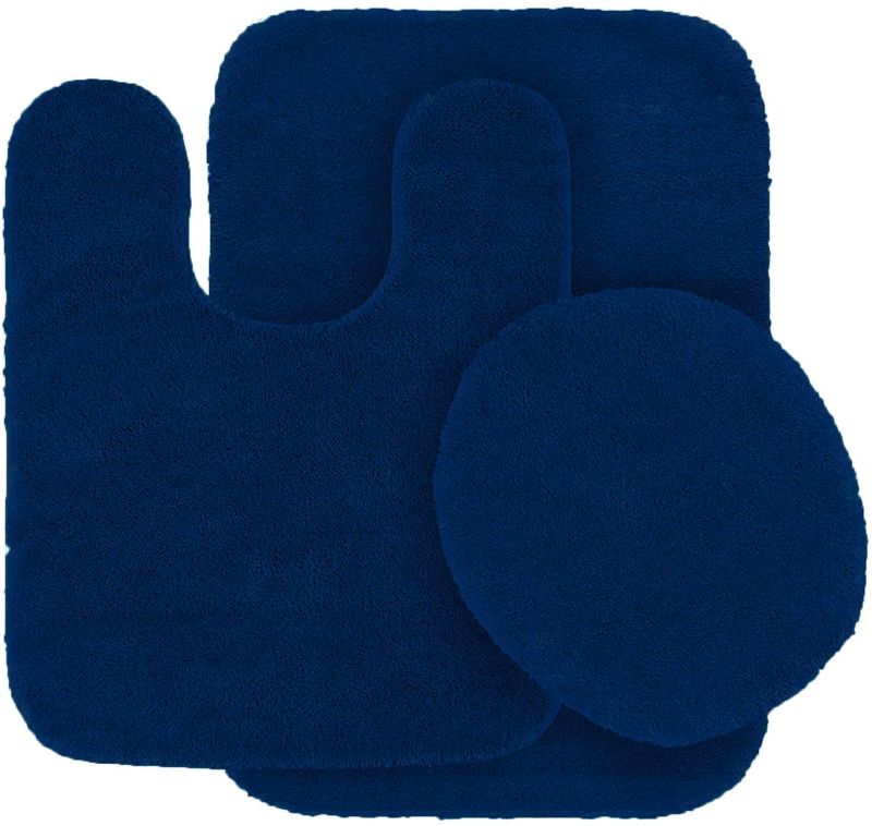 Photo 1 of 3 Pc Solid Navy Blue Bathroom Rug Set Bath Mats Bath Set Super Soft Anti Slip Soft Mats New