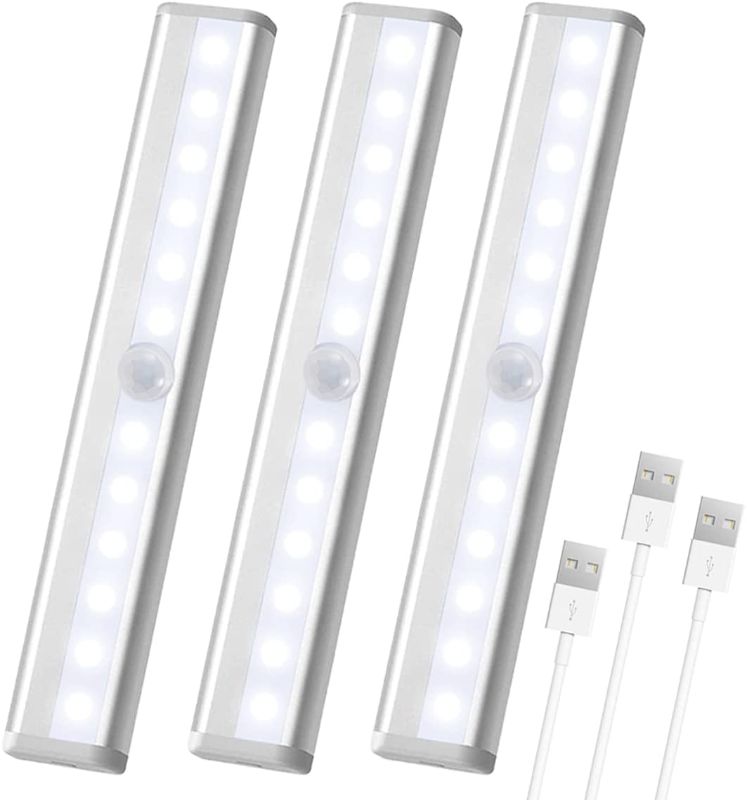 Photo 1 of 3 Pack Motion Sensor Closet Lights, 12 LED Stick-on Anywhere Magnetic Portable Wireless LED Under Cabinet Lights, Rechargeable Battery Night Light Bar for Closet Kitchen Hallway Stair(Daylight White)