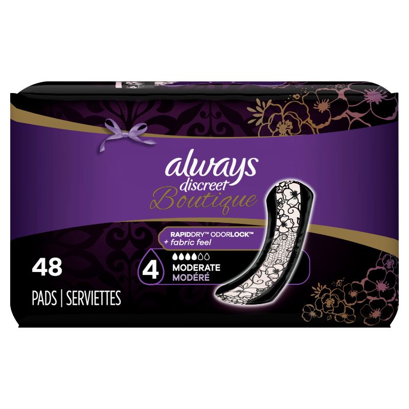 Photo 1 of Always Discreet Boutique Incontinence Pads, Moderate Absorbency Regular Length - 48.0 Ea
