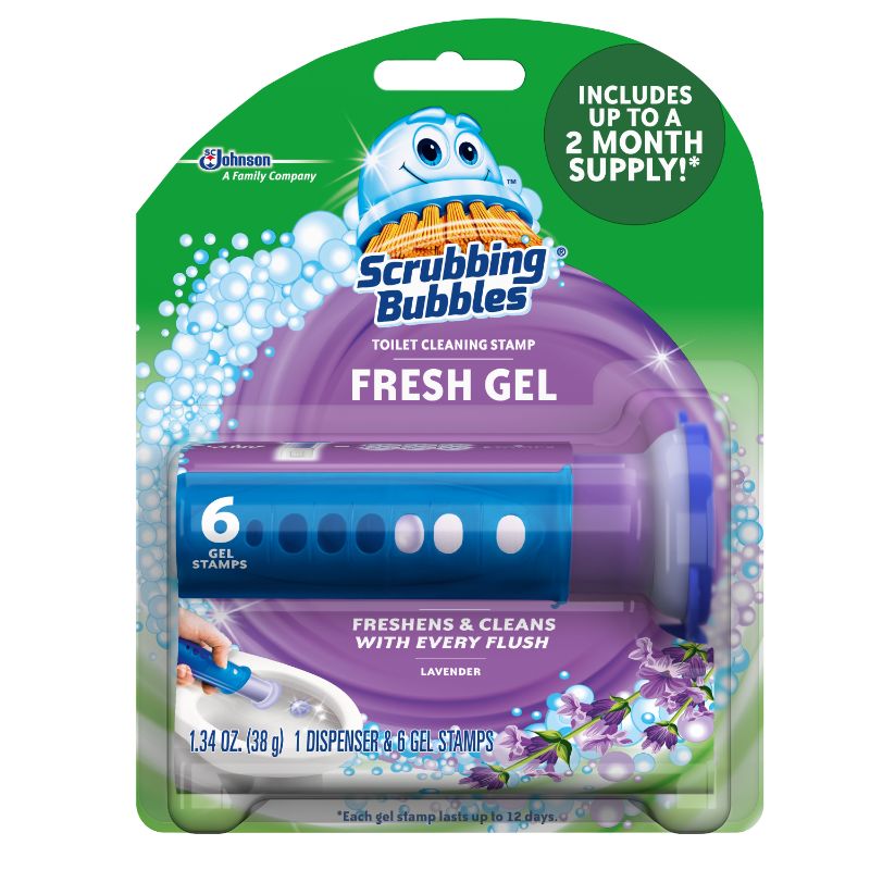 Photo 1 of [2 Pack] Scrubbing Bubbles Fresh Gel Toilet Cleaning Stamp, Lavender, Dispenser with 6 Stamps
