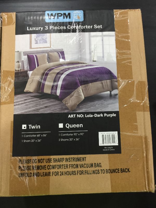 Photo 2 of 2 Piece Dark Purple/Taupe Down Alternative Comforter Set Twin Size Bedding Includes Comforter and Pillow Sham