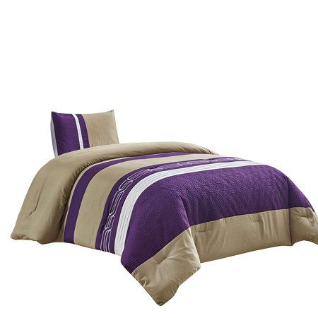 Photo 1 of 2 Piece Dark Purple/Taupe Down Alternative Comforter Set Twin Size Bedding Includes Comforter and Pillow Sham