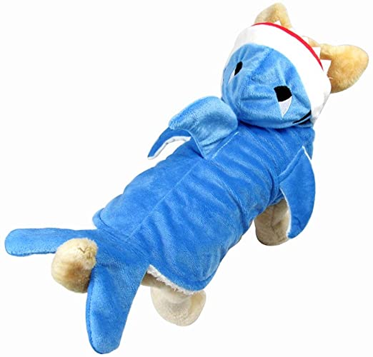 Photo 1 of Dog Cat Shark Costumes, Pet Halloween Christmas Cosplay Dress, Adorable Blue Shark Pet Costume,Animal Fleece Hoodie Warm Outfits Clothes (S Size)