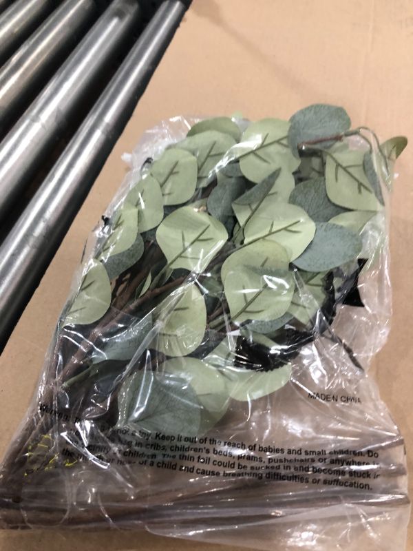 Photo 1 of Artificial Eucalyptus Garland Long Silver Dollar Leaves Foliage Plants Greenery Fake Plastic Branches Greens Bushes