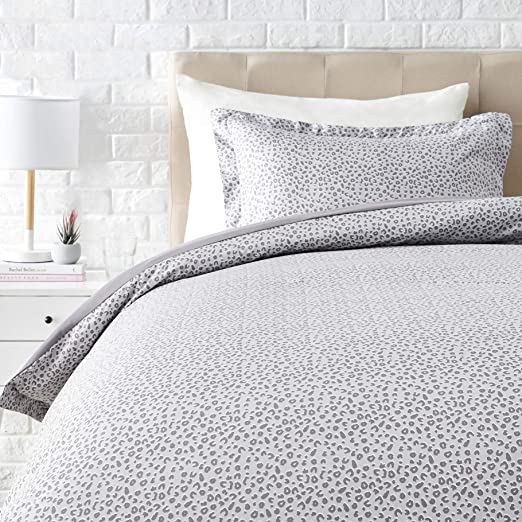 Photo 1 of Amazon Basics Light-Weight Microfiber Duvet Cover Set with Zipper Closure - Twin/Twin XL, Grey Cheetah