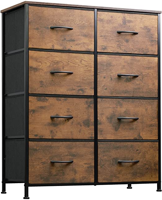 Photo 1 of  Fabric Dresser for Bedroom, Tall Dresser with 8 Drawers, Storage Tower with Fabric Bins, Double Dresser, Chest of Drawers for Closet, Living Room, Hallway, Dorm, Rustic Brown Wood Grain Print