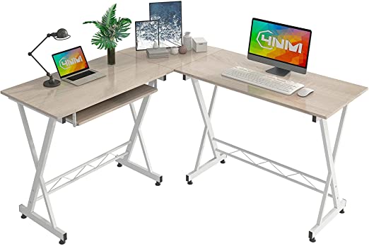 Photo 1 of 2 in 1 L-Shaped Desk 59"x54.3" Computer Corner Desk, Home Gaming Desk, Office Writing Workstation, Space-Saving - Natural and White