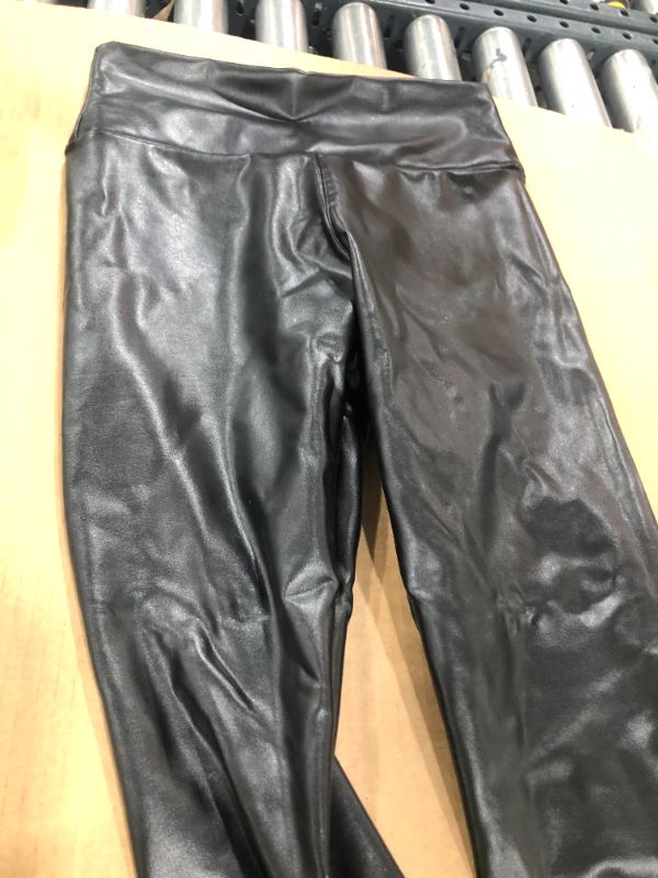 Photo 2 of BOOTY GAL Faux Leather Leggings for Women High Waist Pants Black Elastic Tights