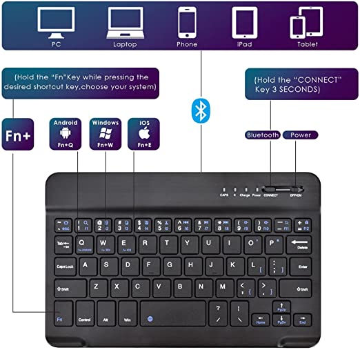 Photo 1 of Universal 7-8 inch Wireless Bluetooth Keyboard, Multi-Device Travel Portable Ultrathin (6mm) Lightweight Wireless Bluetooth Keyboard for iOS/Android/Windows Tablet, Computer and Phone #Black