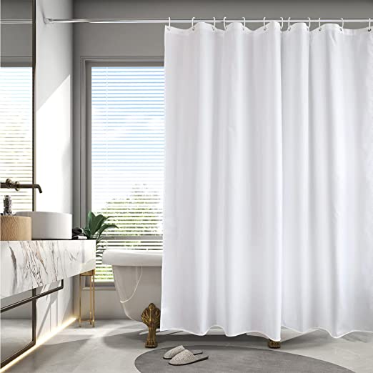 Photo 1 of AooHome Extra Long Shower Curtain Liner, Fabric Shower Curtain with Hooks for Hotel, Waterproof, 72 Width x 84 Height Inch, White