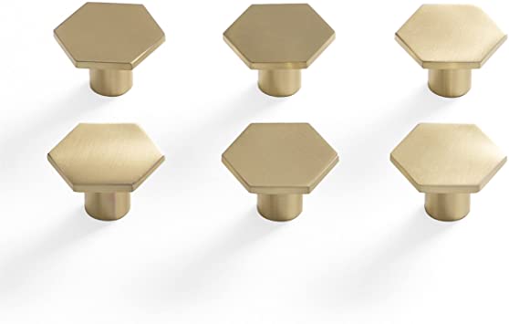 Photo 1 of BINO 6-Pack Cabinet Knobs - 1.33" Diameter (34mm), Brass - Dresser Knobs for Dresser Drawer Knobs and Pulls Knobs and Pulls Handles