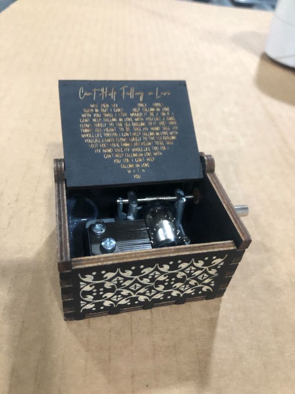 Photo 3 of Can't Help Falling in Love Wood Music Box, Antique Engraved Musical Boxes Case for Love One Wooden Music Box - Gifts for Lover, Boyfriend, Girlfriend, Husband, Wife (BLACK)