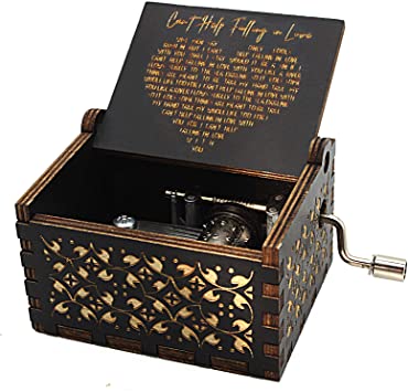 Photo 1 of Can't Help Falling in Love Wood Music Box, Antique Engraved Musical Boxes Case for Love One Wooden Music Box - Gifts for Lover, Boyfriend, Girlfriend, Husband, Wife (BLACK)