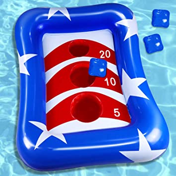 Photo 1 of 36" Inflatable Pool Cornhole Set Toss Games, American Flag Ring Toss Pool Toys Outdoor Game for Kids Adults Float Cornhole Board Summer Pool Party Water Carnival Beach Toys,Patriotic Party Supplies