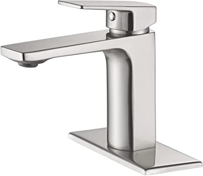 Photo 1 of Brushed Nickel Bathroom Faucet Single Handle Bathroom Faucet 1 or 3 Hole Bathroom Sink Faucet with Deck Plate RV Bathroom Faucet 1.2 GPM