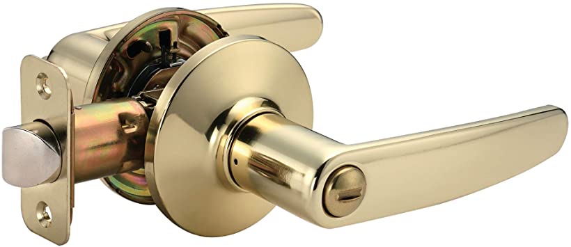 Photo 1 of Amazon Basics Straight Door Lever With Lock, Privacy, Polished Brass