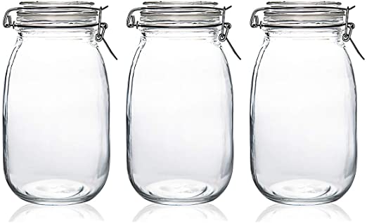 Photo 1 of 3 Pack 50 oz Clear Glass Jars with Airtight Seal Lids, Wide Mouth Storage Canister Jars for Food