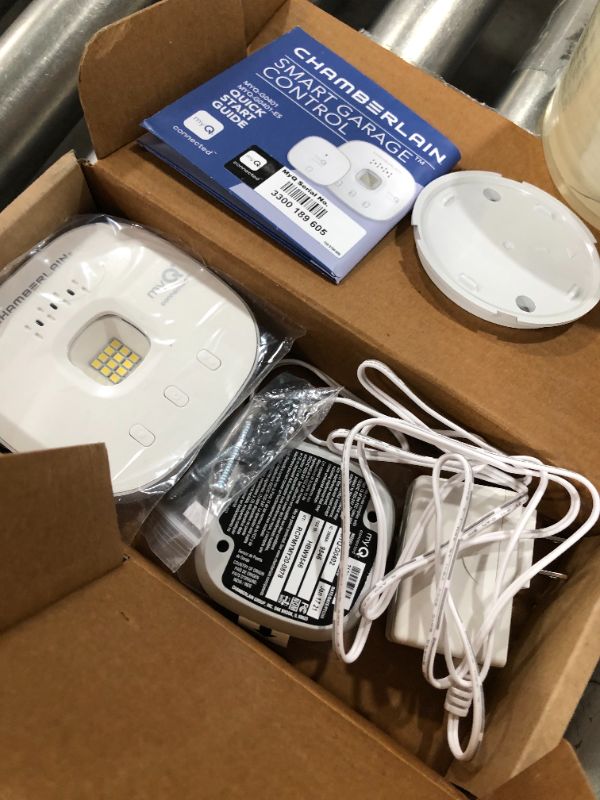 Photo 1 of myQ Chamberlain Smart Garage Control - Wireless Garage Hub and Sensor with Wifi & Bluetooth - Smartphone Controlled, myQ-G0401-ES, White
