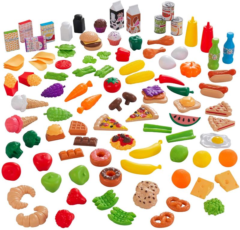 Photo 1 of KidKraft 115-Piece Deluxe Tasty Treats Pretend Play Food Set, Plastic Grocery and Pantry Items, Gift for Ages 3+,Multicolor
