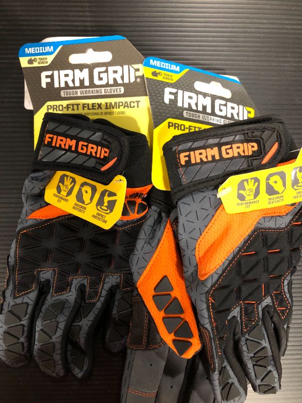 Photo 3 of 2 PACK - FIRM GRIP PRO-Fit Flex Impact Medium Gloves, Black (MEDIUM)