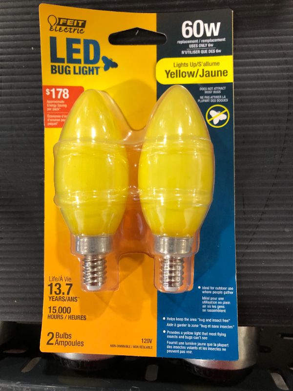 Photo 2 of 3 PACK - LED BUG LIGHT FEIT 60w Watt Equivalent CA10 Candelabra Base 6w Bulb (2-Pack)
