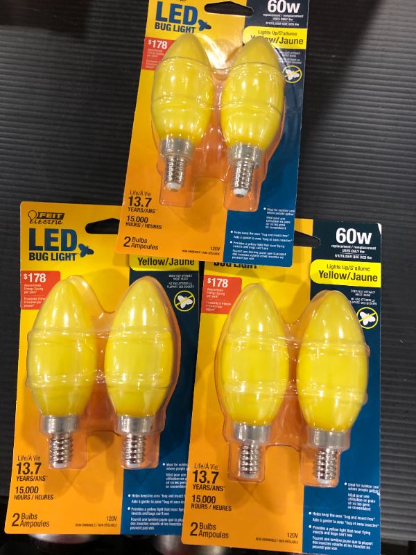 Photo 1 of 3 PACK - LED BUG LIGHT FEIT 60w Watt Equivalent CA10 Candelabra Base 6w Bulb (2-Pack)