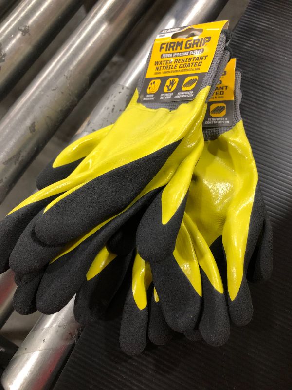 Photo 3 of 2 PACK - FIRM GRIP Water Resistant X-Large Yellow and Black Nitrile Dipped Gloves (1-Pair), Yellow/Black