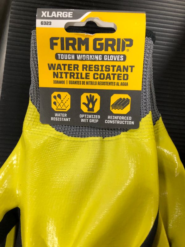 Photo 2 of 2 PACK - FIRM GRIP Water Resistant X-Large Yellow and Black Nitrile Dipped Gloves (1-Pair), Yellow/Black