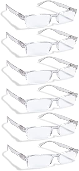 Photo 1 of 6 Pack Reading Glasses by BOOST EYEWEAR, Clear Half Rim Frames, for Men and Women, with Comfort Spring Loaded Hinges, Clear, 6 Pairs (+1.75)