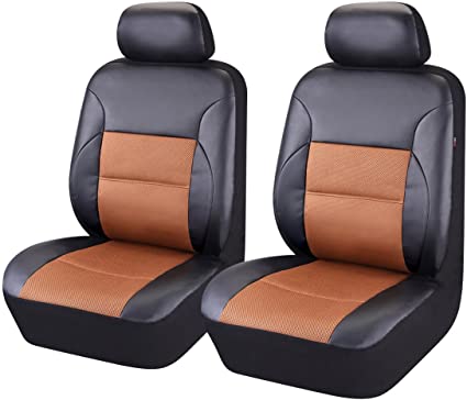 Photo 1 of CAR PASS 6 Pieces Universal Two Front Leather Car Seat Covers Set - Balck and Khaki