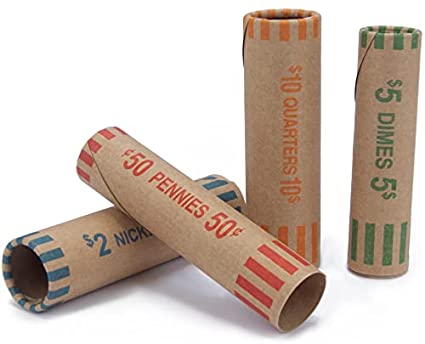 Photo 1 of 2 PACK 128 Assorted Preformed Coin Wrappers Rolls - Quarters, Pennies, Nickels and Dimes (128 Assorted)