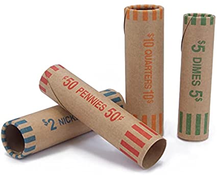 Photo 1 of 128 Assorted Preformed Coin Wrappers Rolls - Quarters, Pennies, Nickels and Dimes (128 Assorted)