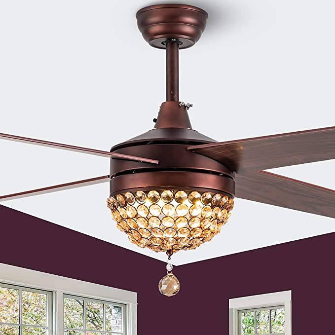 Photo 1 of Bella Depot 42" Modern Crystal Ceiling Fan With LED Light, Remote Control, CCT Dimmable, Reversible Motor & Reversible Blades, Coffee