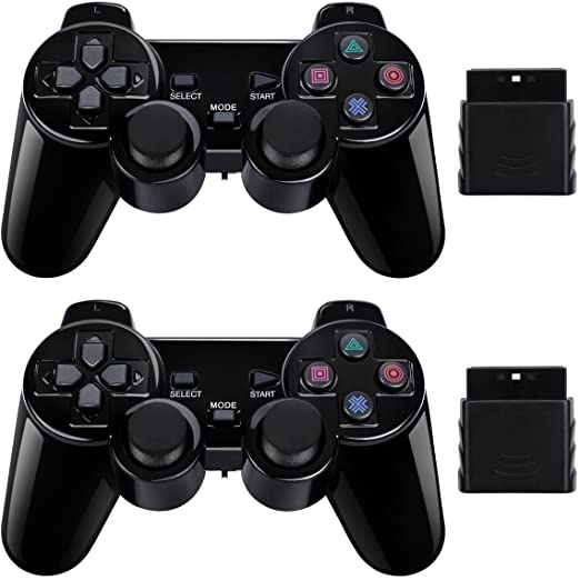 Photo 1 of BLUE LAKE Performance 2 Pack Wireless Controller 2.4G Compatible with Sony Playstation 2 PS2 (Jet Black)