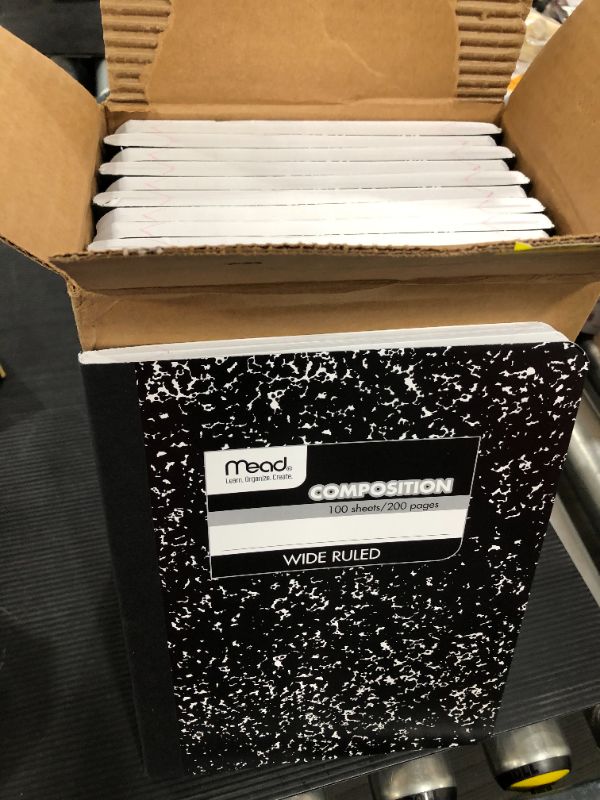 Photo 2 of Oxford Composition Notebooks, Wide Ruled Paper, 9-3/4" x 7-1/2", Black Marble Covers, 100 Sheets, 12 per Pack