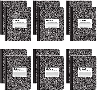 Photo 1 of Oxford Composition Notebooks, Wide Ruled Paper, 9-3/4" x 7-1/2", Black Marble Covers, 100 Sheets, 12 per Pack