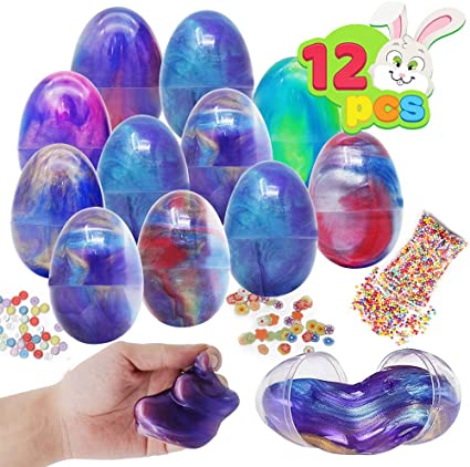 Photo 1 of JOYIN 12 Pcs Prefilled Easter Eggs with Fluffy Galaxy Slime, Colorful Putty with Assorted Accessories, Stress Relief Sludge Toys for Easter Eggs Hunt, Basket Stuffers Filler, Easter Theme Party Favor