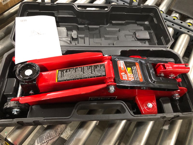 Photo 1 of BIG RED T825013S1 Torin Hydraulic Trolley Floor Service/Floor with Blow Mold Carrying Storage Case, 2.5 Ton (5,000 lb) Capacity, Red