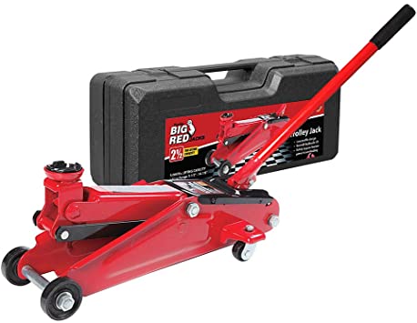 Photo 1 of BIG RED T825013S1 Torin Hydraulic Trolley Floor Service/Floor with Blow Mold Carrying Storage Case, 2.5 Ton (5,000 lb) Capacity, Red