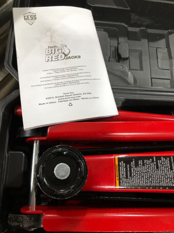 Photo 1 of BIG RED T825013S1 Torin Hydraulic Trolley Floor Service/Floor with Blow Mold Carrying Storage Case, 2.5 Ton (5,000 lb) Capacity, Red